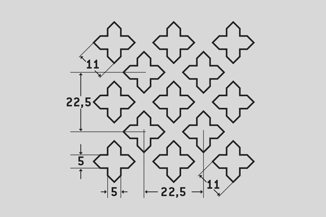 Cross 11, Perforated sheet, Brass, 1 x 1000 x 2000 mm