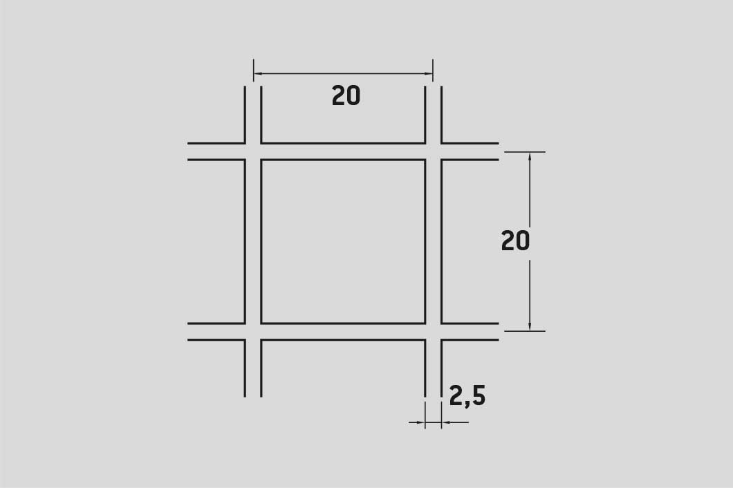 Welded mesh 20 x 20 mm, Mild Steel, 2.5 x 1000 x 2000 mm