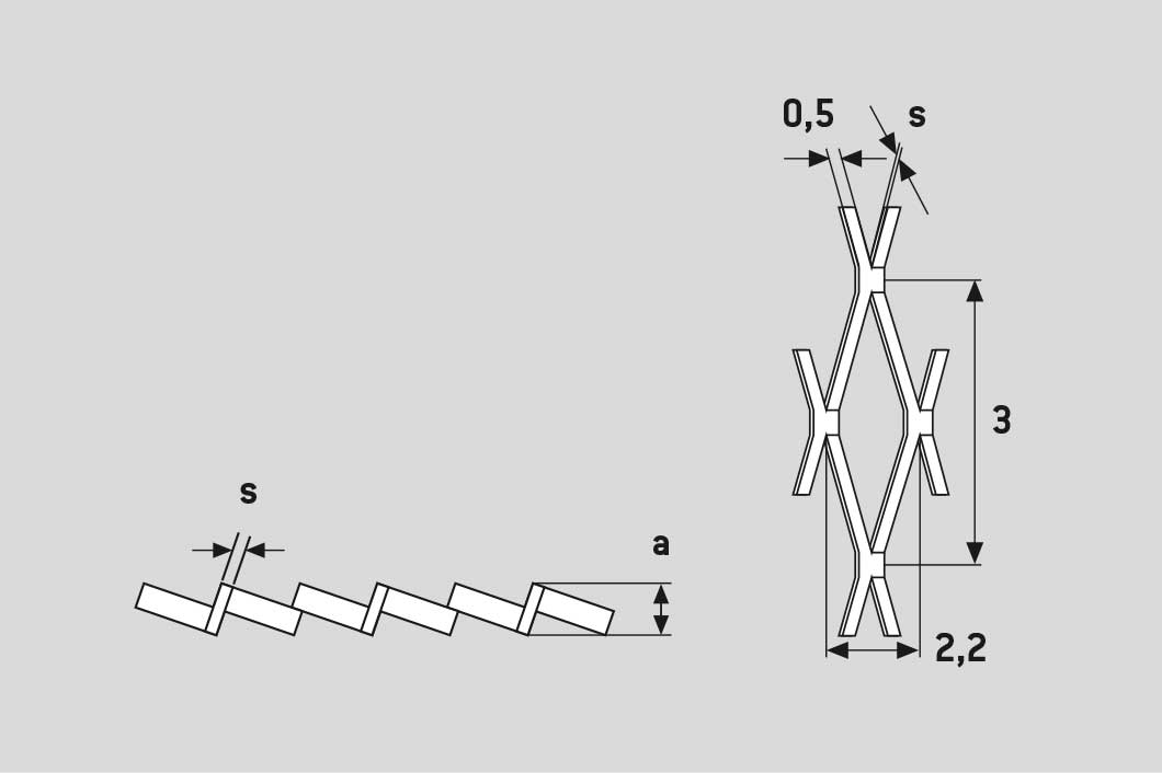 Square flat rolled Q3 3x2,2x0,5, Expanded metal, Mild Steel, 0.5 x 1000 x 2000 mm