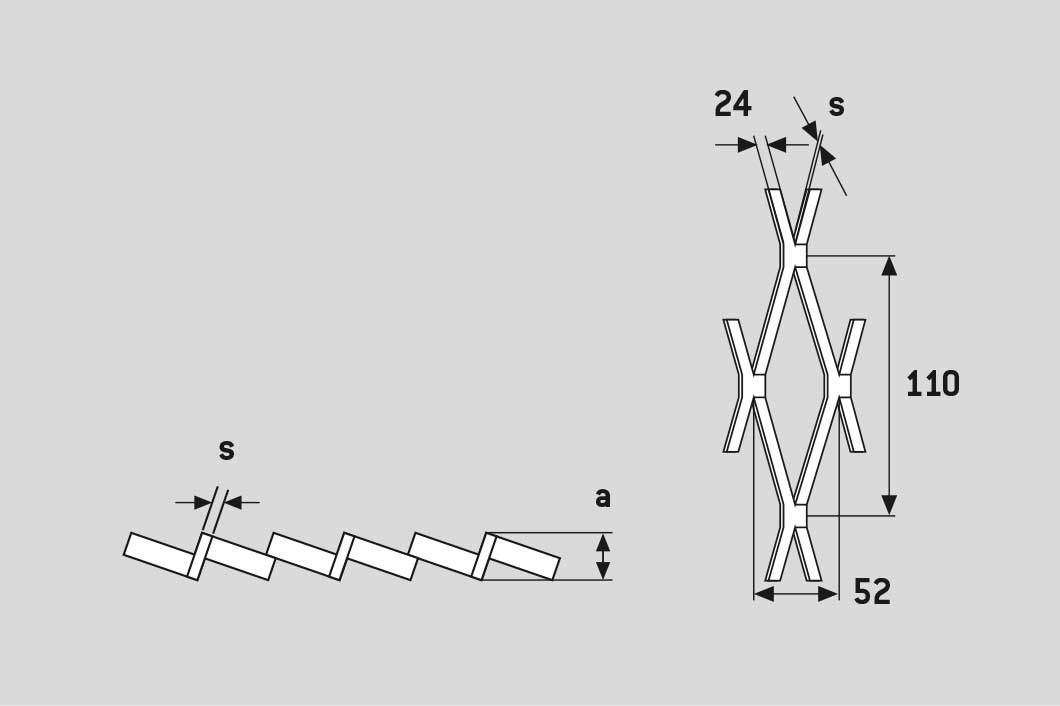 Rhomb 110x52x24, Expanded metal, Aluminium, 2 x 1000 x 2000 mm
