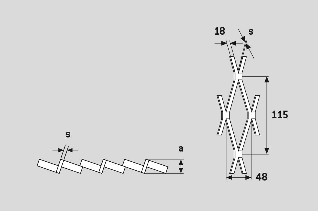 Rhomb 115x48x18, Expanded metal, Aluminium, 2 x 1500 x 3000 mm