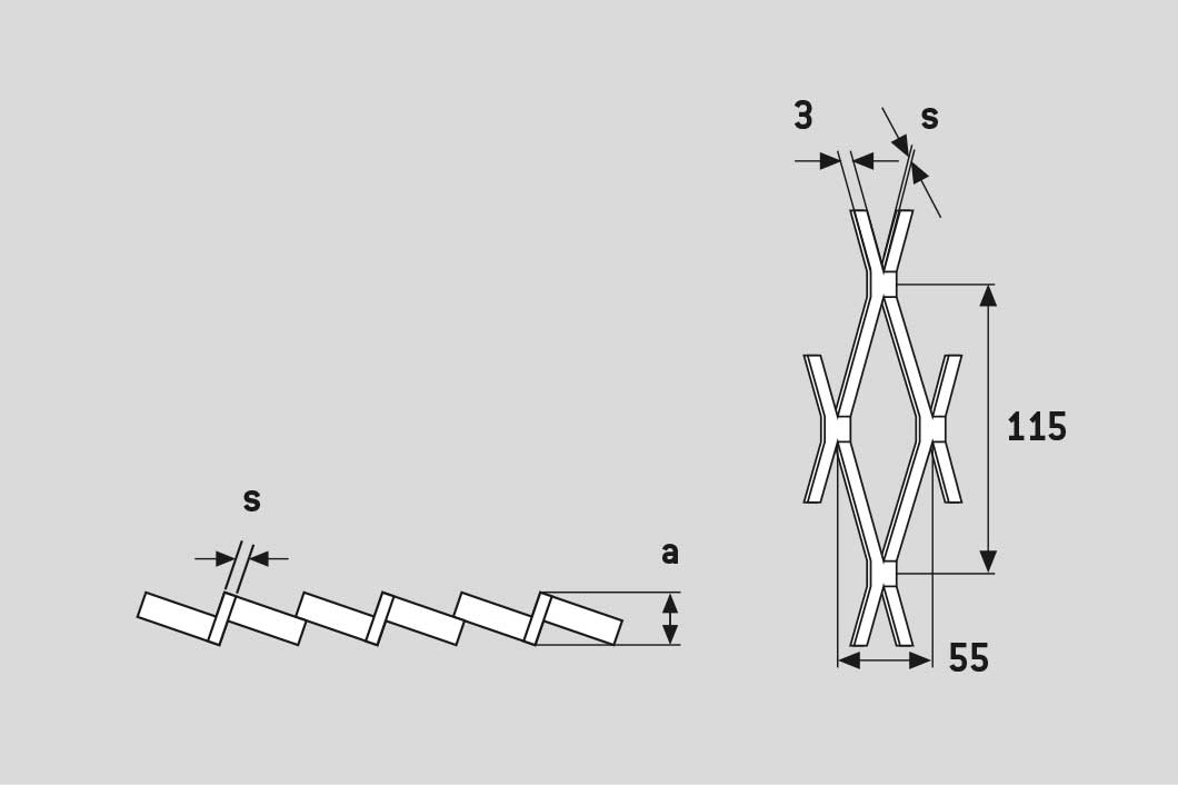 Rhomb 115x55x3, Expanded metal, Mild Steel, 3 x 1500 x 2000 mm