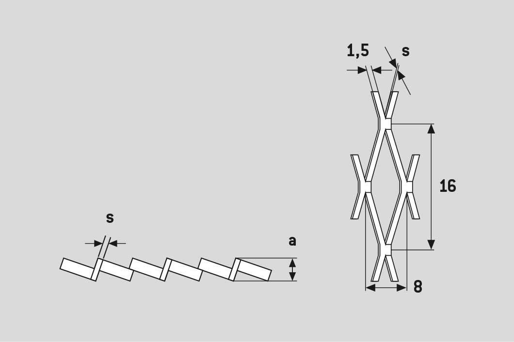 Rhomb 16x8x1,5, Expanded metal, Mild Steel, 1.5 x 1250 x 2500 mm