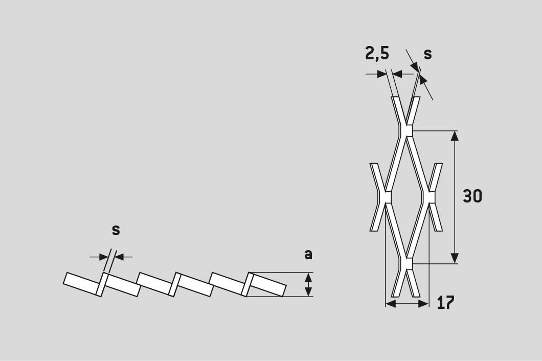Rhomb 30x17x2,5, Expanded metal, pre galvanised steel, 1.5 x 1250 x 2500 mm