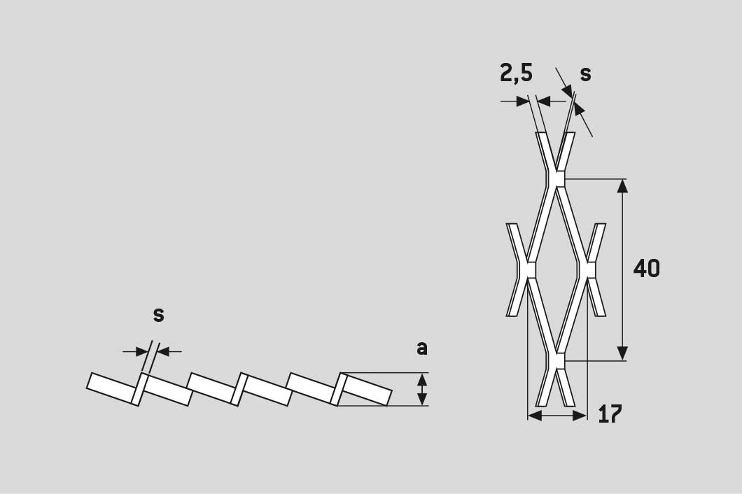 Rhomb 40x17x2,5, Expanded metal, Mild Steel, 2 x 1000 x 2000 mm