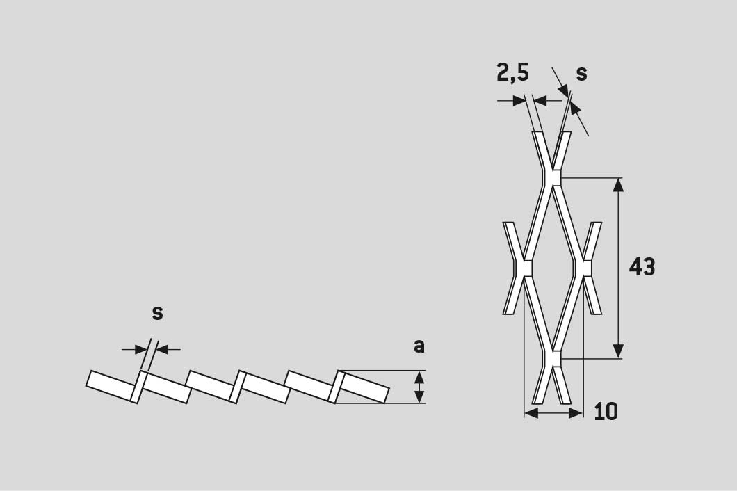 Rhomb 43x10x2,5, Expanded metal, Mild Steel, 2 x 1250 x 2500 mm