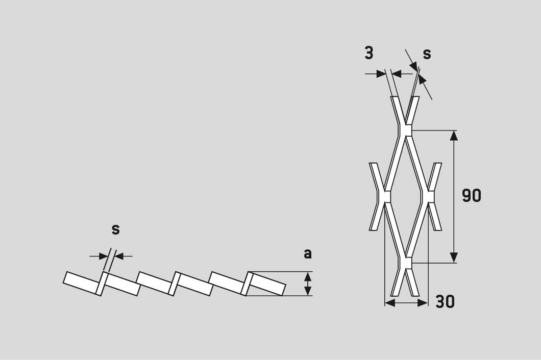 Rhomb 90x30x3, Expanded metal, Mild Steel, 3 x 1000 x 2000 mm
