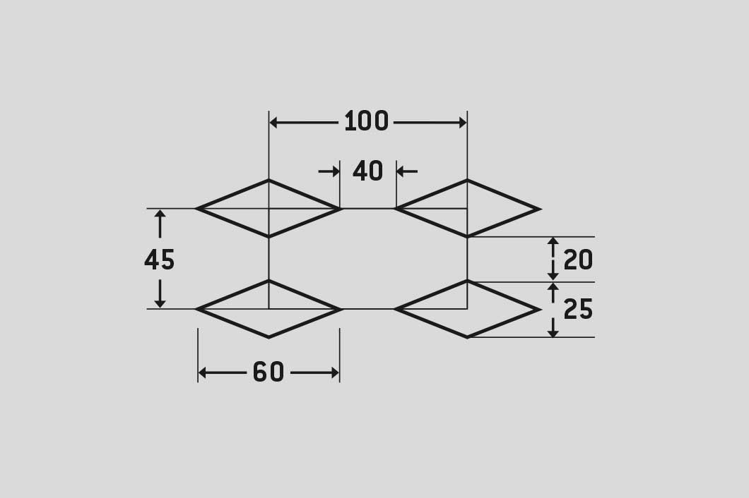 Rhomb aligned, Perforated sheet, Aluminium, 2 x 1500 x 3000 mm