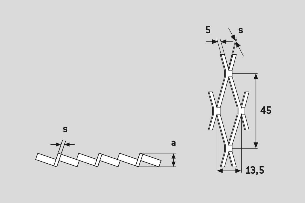 Hexagonal 45x13,5x5, Expanded metal, Mild Steel, 3 x 1000 x 2000 mm