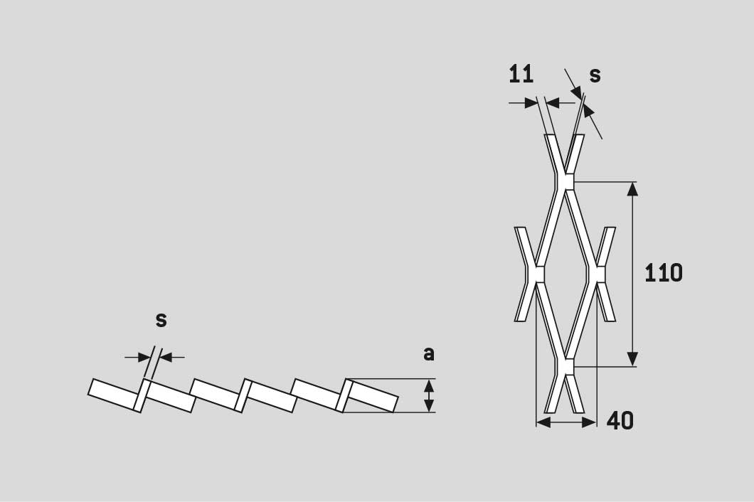 Wave 110x40x11, Expanded metal, Aluminium, 2 x 1000 x 2000 mm